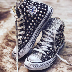 Converse All Stars High Nero Borchie Argento Glitter Argento