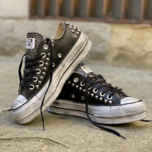 Converse Low Platform Leather Black Borchie Glitter
