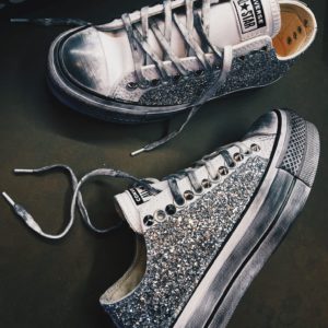 Converse Platform Low White Leather Glitter Silver