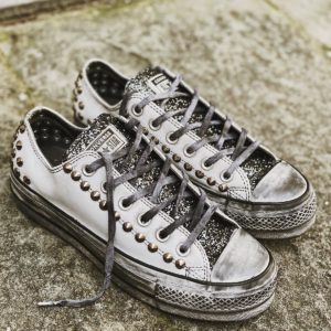 Converse Ltd Low Pelle White Borchie Glitter