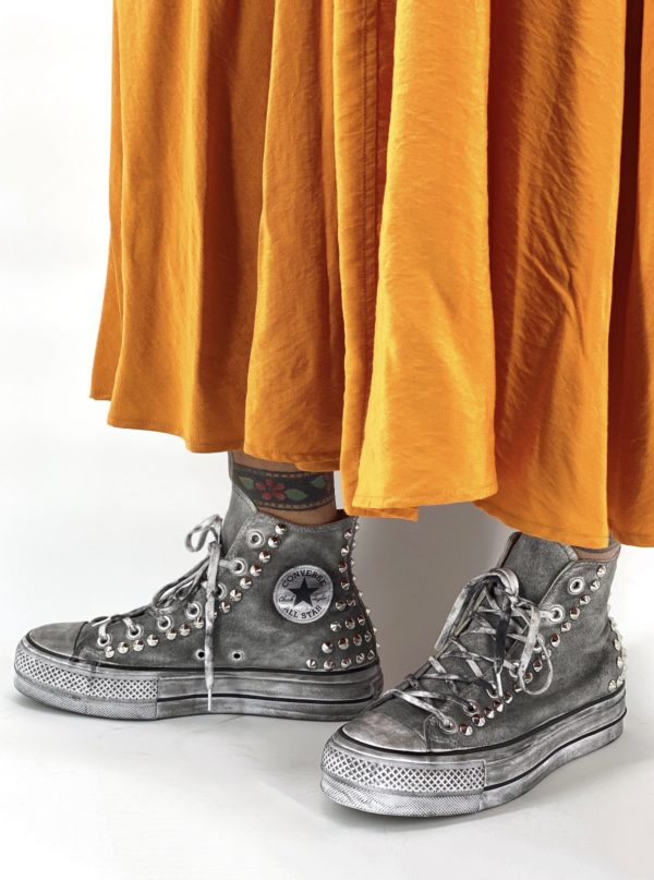 Converse LTD Platform Grey Heel Borchie argento