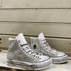 Converse Platform High LEATHER WHITE GLITTER SILVER