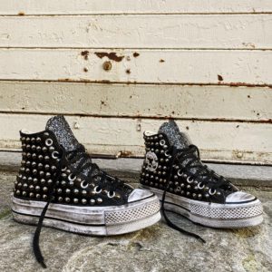 Converse Platform LEATHER BLACK Glitter Borchie