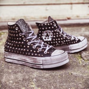 Converse Platform HIGH black CANVAS glitter borchie