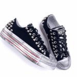 CONVERSE PLATFORM HIGH BLACK PITONE ARGENTO BORCHIE