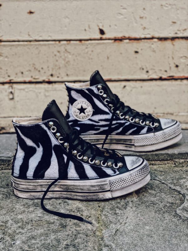 CONVERSE Platform High LEATHER black ZEBRA