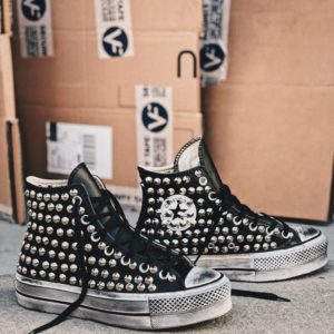 Converse High Platform Leather Black (Full Borchie)