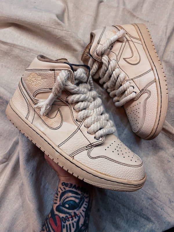Nike Air Jordan Mid White Yellowed Rope Laces