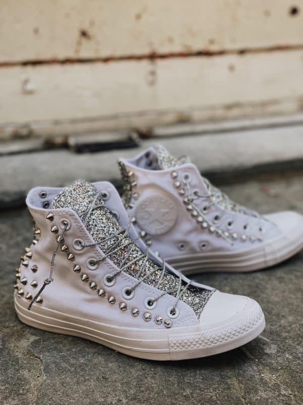 CONVERSE CLASSIC HIGH mono WHITE GLITTER STUDS